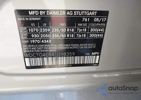 2018 Mercedes-Benz Gla 250 z USA, uszkodzony, nr VIN WDCTG4EB4JJ398359